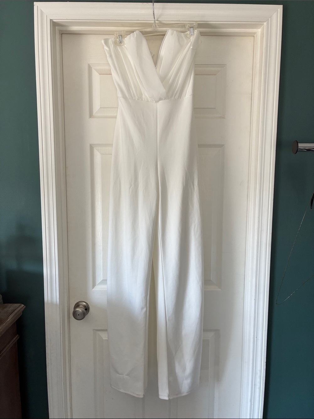 Windsor White Strapless Pleated V-Neck Jumpsuit